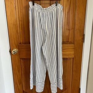 LC Lauren Conrad White Blue Wide Leg Striped Pants Linen Blend XL Beach Cruise
